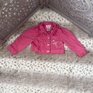 Little Lass Jean jacket baby girl 18 months pink denim heart rhinestone Lovecore